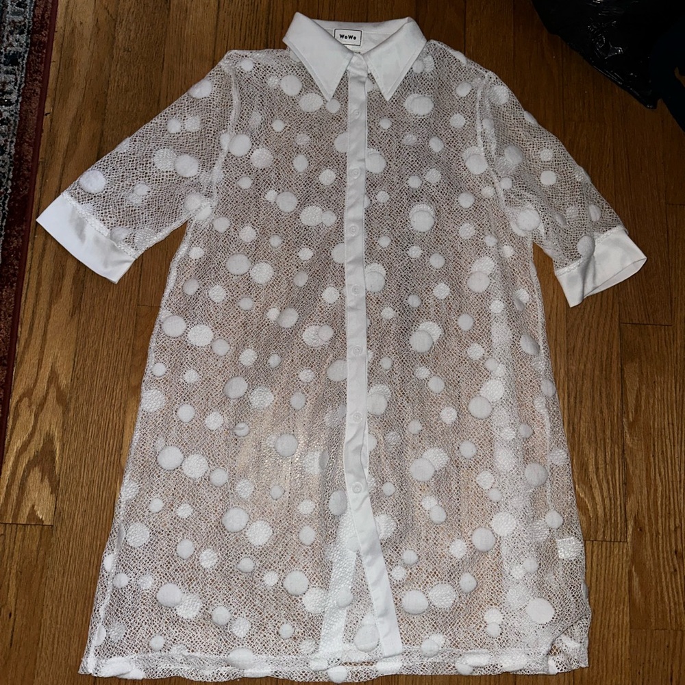 White Buttoned 3/4 Sleeve Shirt Dress